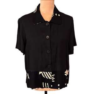 First Option petite vintage black button-down blouse size petite large